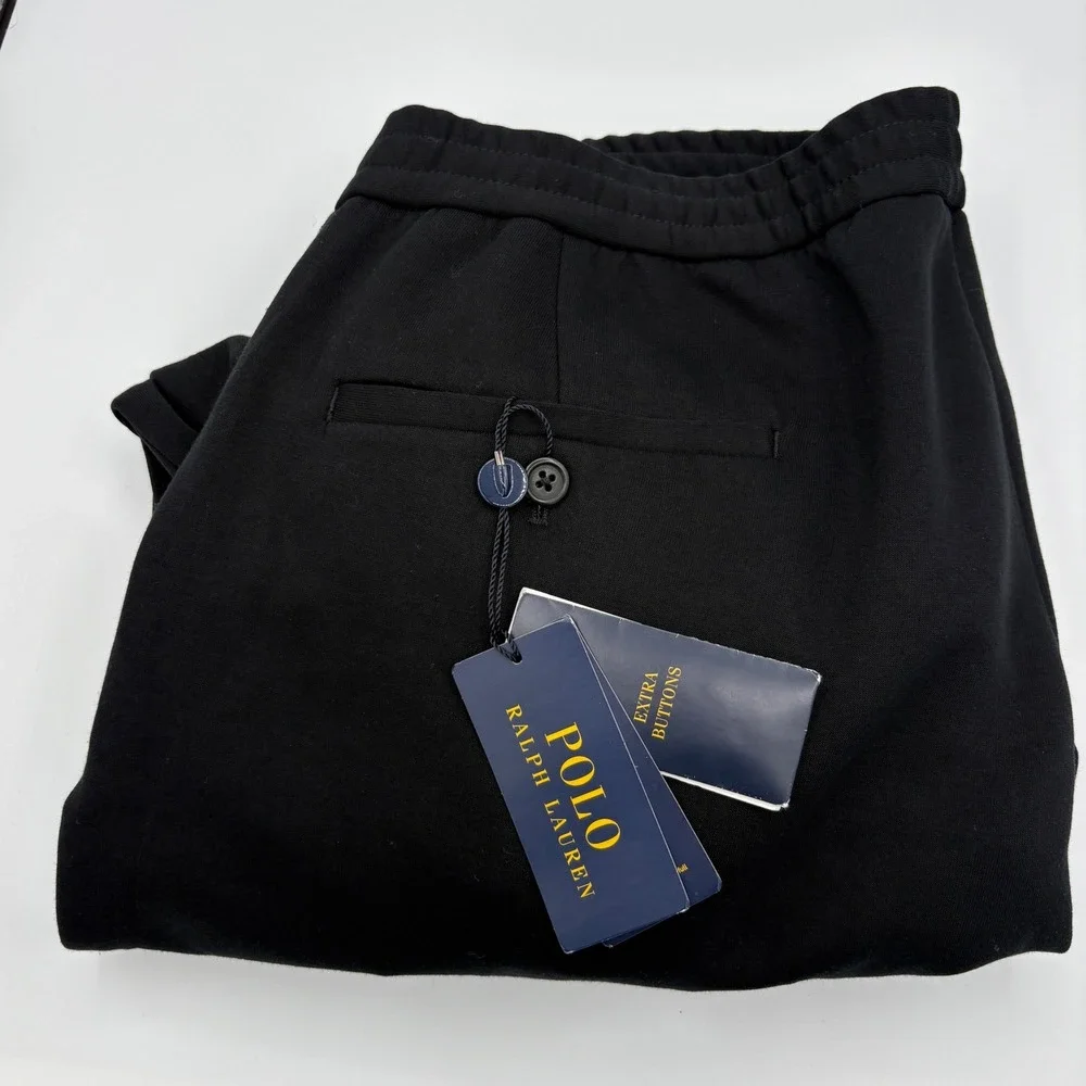 Polo Ralph Lauren Double Knit Suit Trousers Mens 39x30 Black Preppy Drawstring